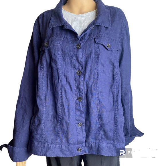 Michael Stars Jean Linen Jacket 100% Woven Linen 3XL in Blue (Nocturnal) - Picture 6 of 13